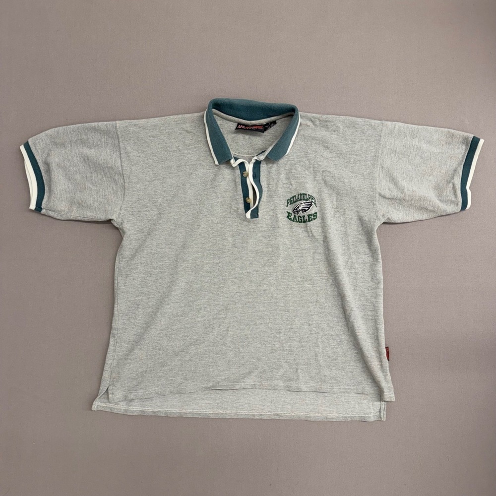 Vintage 1997 NFL Gym Equipment Philadelphia Eagles Polo Shirt Gray Mens Large